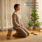 Adjustable Meditation Bench with Cushion, Portable Folding Bamboo Meditation Stool, Ergonomic Kneeling Stool Chair, Portable Yoga Bench Seiza Prayer Bench with Carry Bag & Non-Slip Pads
