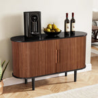 47" Modern Buffet Cabinet with Charging Station, Mid-Century Fluted Sideboard Table, Rounded Console with Storage & USB/Type-C Ports for Dining Room Kitchen Coffee Bar, Walnut