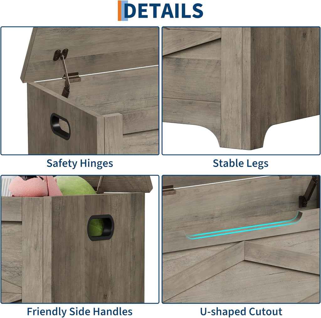 GAOMON Storage Chest, Wooden Storage Bench, Modern Style Lift-Top Shoes Bench with Safety Hinge for Entryway, Bedroom, Living Room, Supports 300 Lb and Easy Assembly