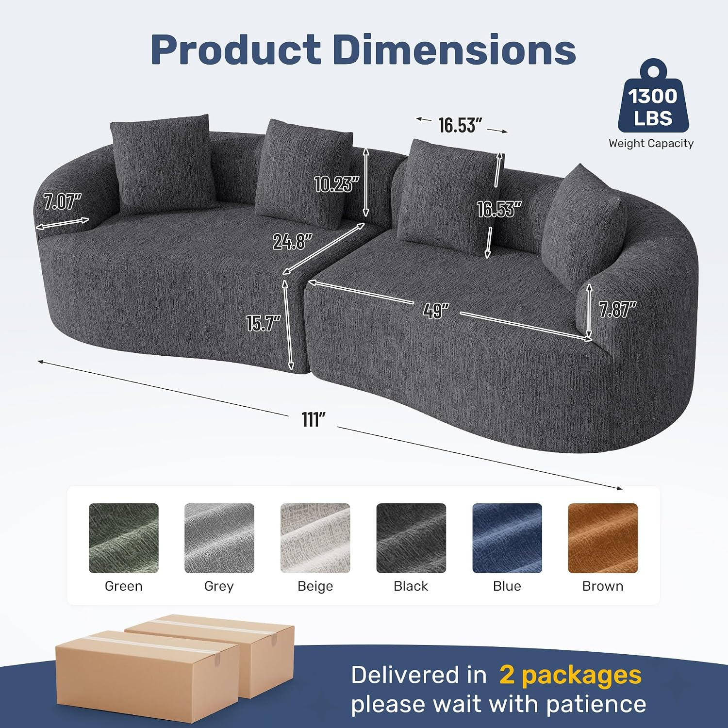 110” Modern Curved Sofa,Oversized Couch for Living Room,Cloud Couch with Boneless Couchs,Modular Sectional Sofa with Deep Seat,No Assembly Required,Black