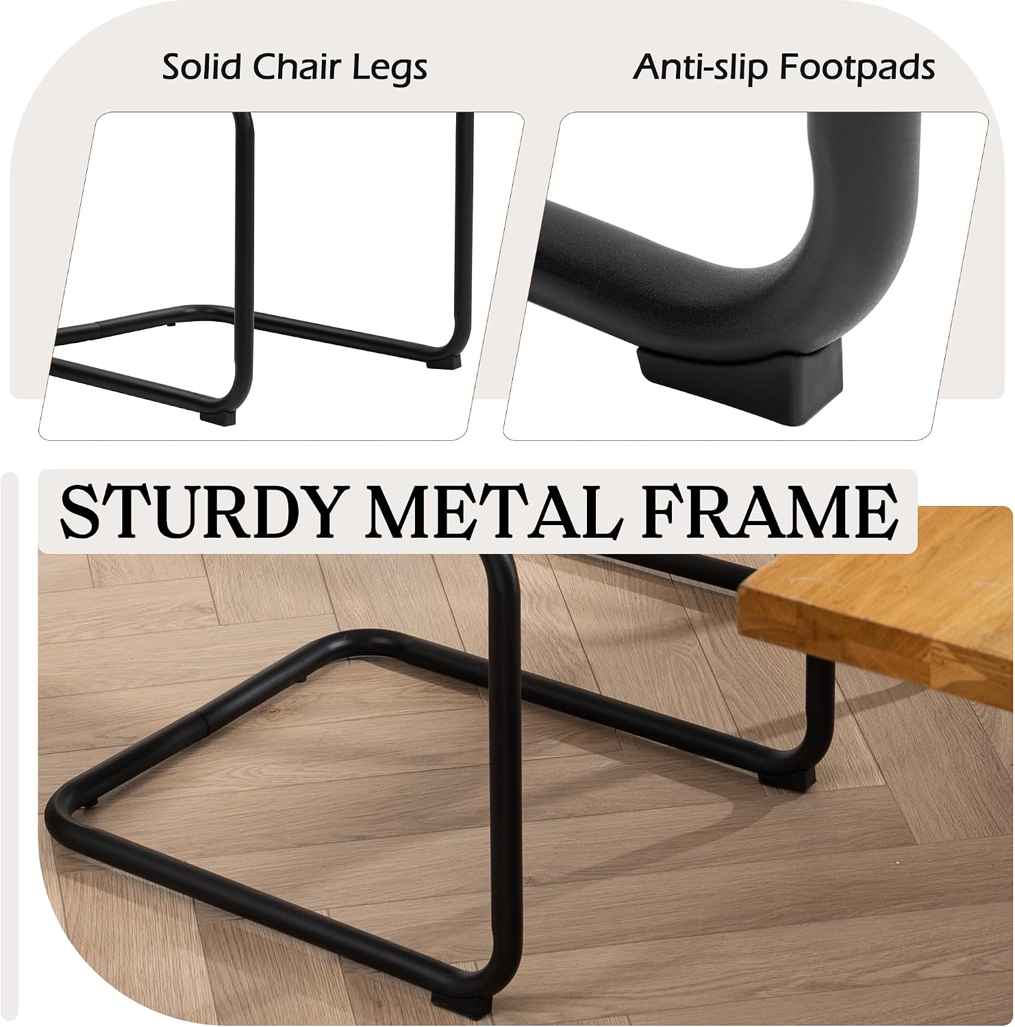 Cantilever Dining Chairs Set of 6, Mid Century Modern Dining Chairs with Black Metal Legs, Upholstered Leather Kitchen Chairs, Armless Cantilever Chair for Kitchen & Living Room, Black