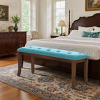PHI VILLA Bench for Bedroom End of Bed - Dining Bench with Sturdy Wood Legs, Extra-Long Upholstered Tufted Bed Bench Seat, Farmhouse Entryway Bench