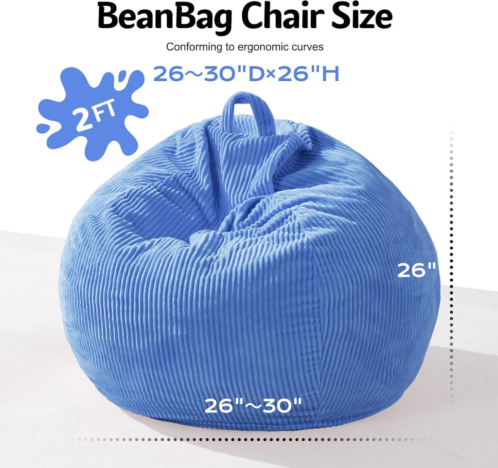 Homguava 2FT Bean Bag Chair,Teardrop Bean Bags Small Beanbag Chair with Memory Foam Filled and Ultra Soft Corduroy Cover for Living Room, Bedroom (Blue)