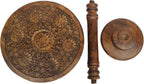 TUP THE URBAN PORT Ari 22 Inch Side End Table, Round Top, Hand Carved Indian Mandala Boho Accent, Brown Mango Wood