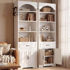 IRONCK Bookshelf, 83" Extra Tall Bookcase with Storage Cabinet and Drawer, 7 Tiers Display Storage Shelves with Side Hooks for Living Room, Home Office