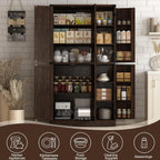 Hlivelood 71" Tall Kitchen Pantry,Farmhouse Storage Cabinet with Barn Doors,Organizer,Rustic Wood Cupboard,Farmhouse Pantry Cabinet for Kitchen,Dining Room,Living Room(Brown)