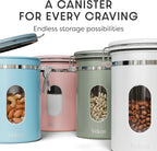Veken Coffee Canister with Window, Airtight Stainless Steel Kitchen Food Storage Container with Lids, Date Tracker and Scoop for Ground, Beans, Tea, Flour, Cereal, Sugar Jars, 22OZ, Green