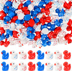120 Pcs Patriotic Ducks 4th of July Bulk Tiny Resin Duck Red White Blue Miniature Ornaments for Vase Filler Jewelry Making DIY Crafts 250th Party Gifts Decorations (Independence Style)