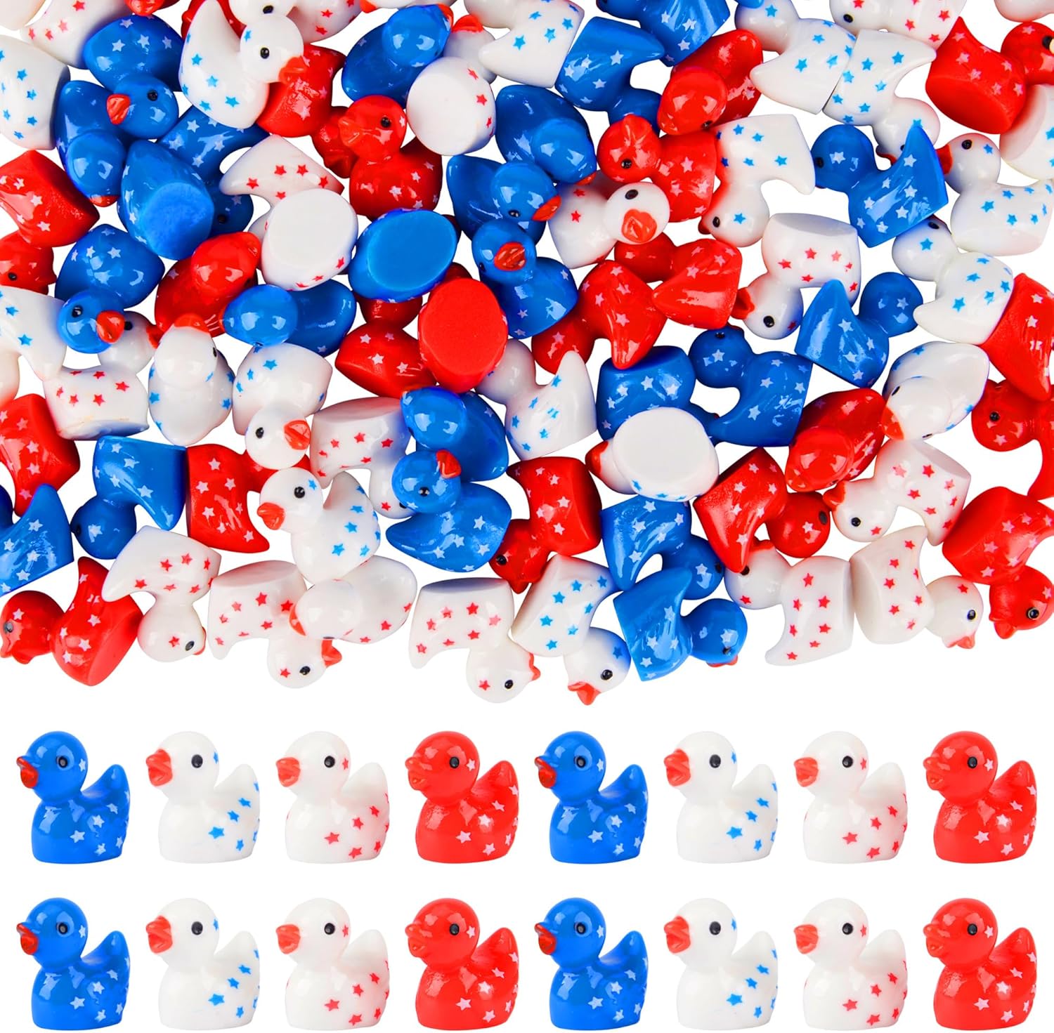 120 Pcs Patriotic Ducks 4th of July Bulk Tiny Resin Duck Red White Blue Miniature Ornaments for Vase Filler Jewelry Making DIY Crafts 250th Party Gifts Decorations (Independence Style)