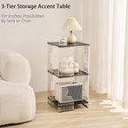 UMAIL End Table Set of 2, 3-Tier Nightstand with Clear Fluted Stripe Design, Narrow Side Table for Living Room, Bedroom, 13" D x 13" W x 26" H, Black