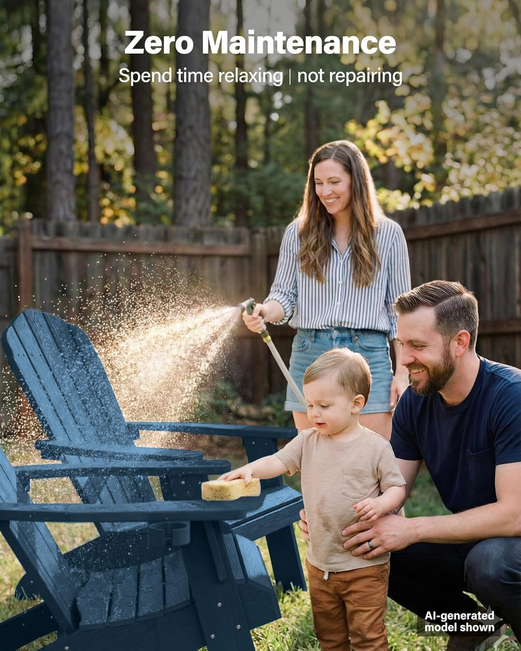 YEFU Oversized Adirondack Chair with Cup-Holder,Plastic Outdoor Fire Pit Chair, Weather Resistant, Poly Lumber Chair, Used in Patio, Lawn, Deck,Heavty Duty,Weight Capacity 450lbs-Navy Blue
