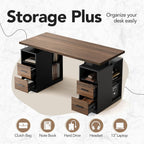 HUANUO 55" Standing Desk with Drawers, Executive Electric Height Adjustable Stand Up Desk with Storage, Black Walnut
