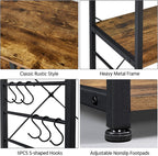 Yaheetech Kitchen Island, 3-Tier Industrial Microwave Stand Cart Shelf, Freestanding Utility Storage Rack for Spice Rack Organizer w/6 S-Shaped Hooks, Easy Assembly, Rustic Brown