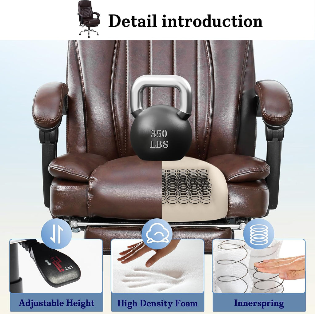 NOBLEMOOD 6-Point Massage Office Chair, Big and Tall Executive Office Desk Chair with Heating Function, PU Leather Ergonomic Office Chair with Footrest, Adjustable Height & Reclining Backrest