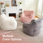 Hobestluk Furry Bean Bag Chair with Arms, Foam Filler for Adult, Pink | Soft Faux Fur Cover, High-Density Resilient Foam, Wide Backrest & Arm-rest, Carrying Handle, Fits Small Spaces, No Assembly