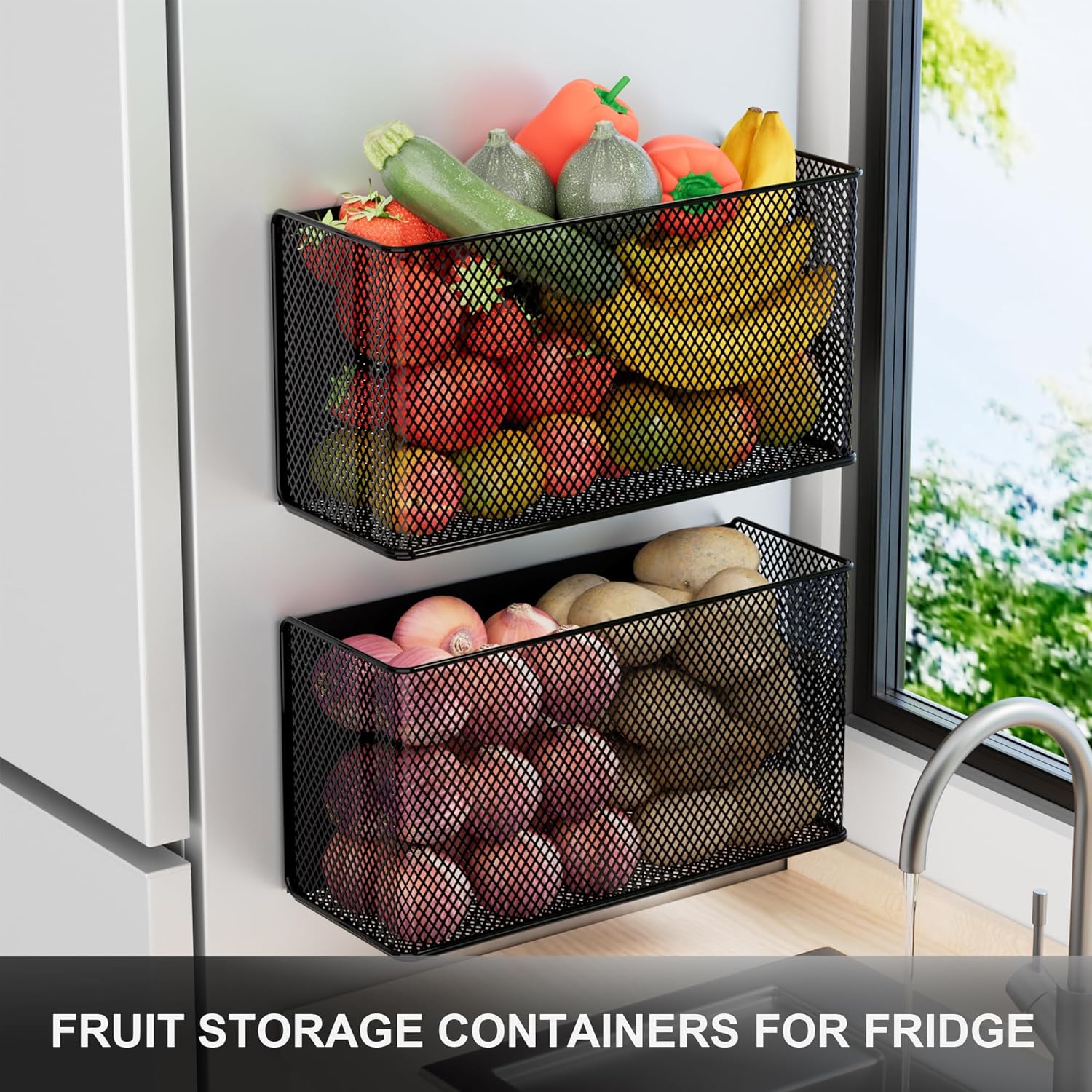 Magnetic Baskets Shelf Bins Organizer Holder Storage Rack Containers for Fridge, Whiteboard, Locker - Home Kitchen Laundry Office School ((1-Pack) Black/XL)