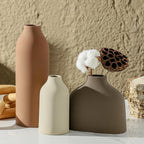 Enra Modern Ceramic Vase Set of 3 for Living Room Decor Centerpiece,Cute Small Farmhouse Rustic Pottery Vases for Pampas Grass, Dried Flowers, Artificial Plants,Tabletop Accents for Bookshelf Entryway