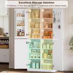 IRONCK 71" Kitchen Pantry Storage Cabinet with Storage Rack, Pegboard Doors, 4 Adjustable Shelves, Food Pantry Cabinet, Freestanding Tall Cupboard for Dining Room, Kitchen, White
