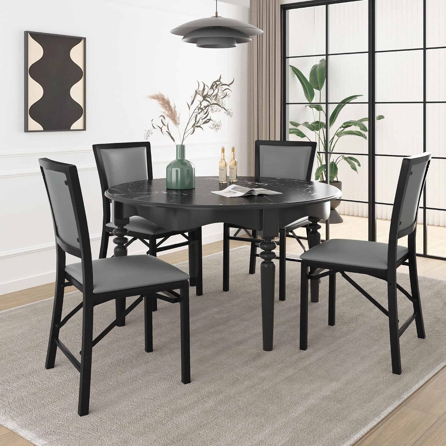 VECELO Folding Chairs Set of 4 with Cushion, Foldable Padded Seats with Heavy Duty Metal Frame for Kitchen/Dining/Living Room, No Assembly & Space Saving Design, Grey