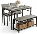 Dining Table Set for 4 with Bench, 4 Pieces Kitchen Table and Chairs, Space-Saving Dinner Table for Kitchen, Dining Room, Apartment, Extra Storage, Sturdy Construction, Easy Assembly(Grey)
