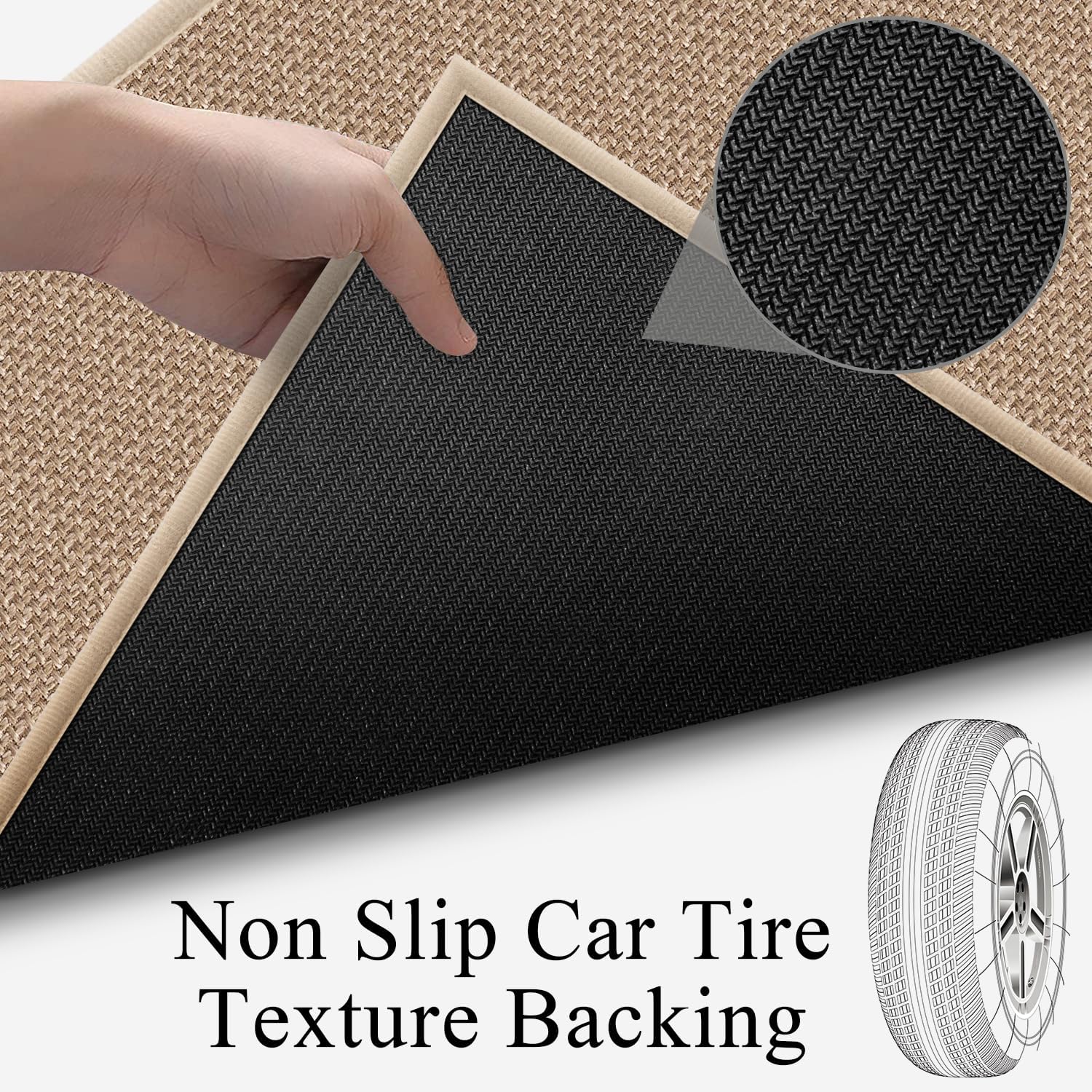 20ft Natural Jute Hallway Runner Rug Non Skid Washable, Rubber Backed Long Khaki Indoor Entryway Runner, Absorbent Kitchen Carpet Sink Rug