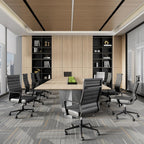 Okeysen Genuine Leather Office Chair, Mid-Century Modern Real Leather Conference Room Chairs, Ergonomic Executive Ribbed Height Adjustable Swivel Rolling Desk Chair for Home Office.