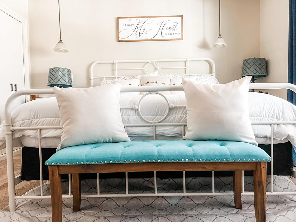 PHI VILLA Bench for Bedroom End of Bed - Dining Bench with Sturdy Wood Legs, Extra-Long Upholstered Tufted Bed Bench Seat, Farmhouse Entryway Bench