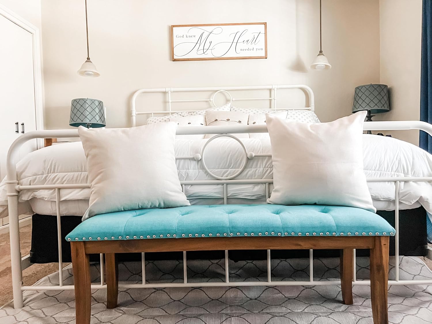 PHI VILLA Bench for Bedroom End of Bed - Dining Bench with Sturdy Wood Legs, Extra-Long Upholstered Tufted Bed Bench Seat, Farmhouse Entryway Bench