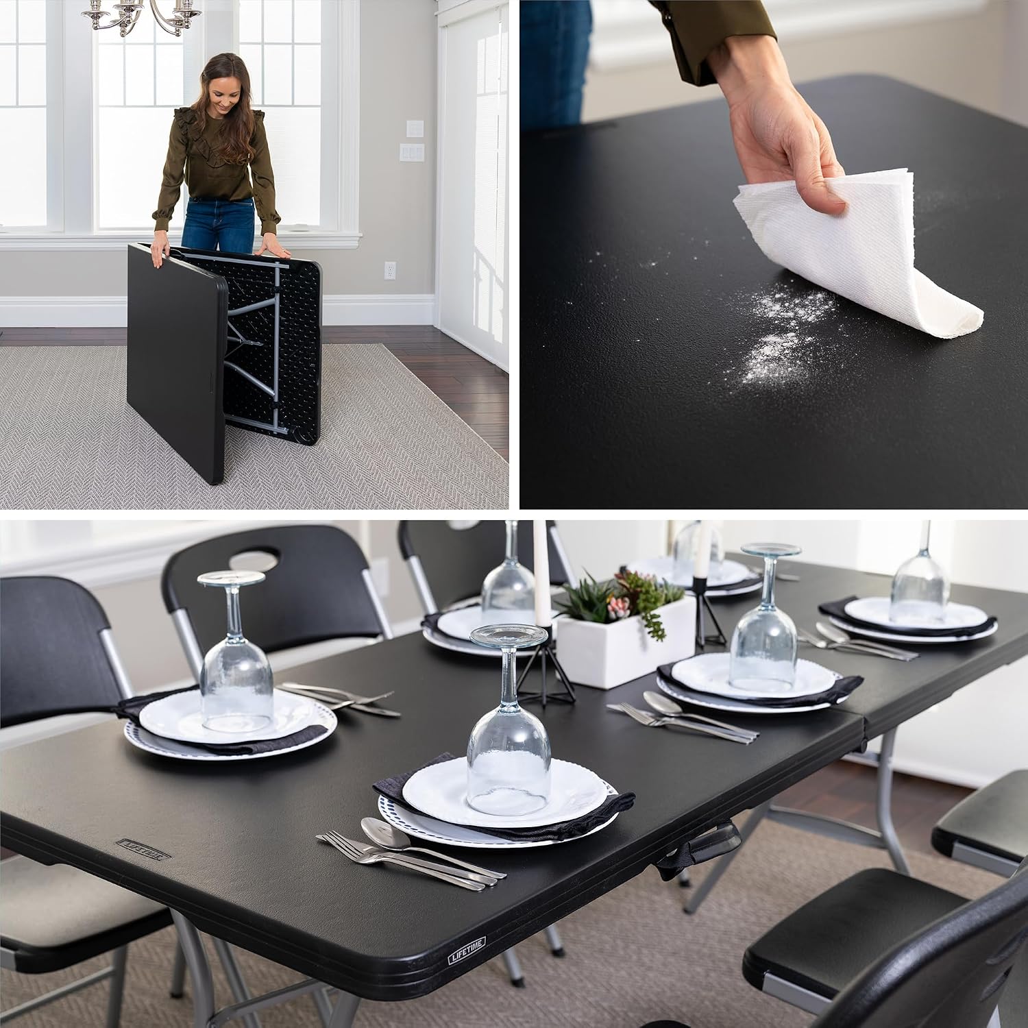 LIFETIME 6-Foot Fold-in-Half Table, Light Commercial Folding Table, Black