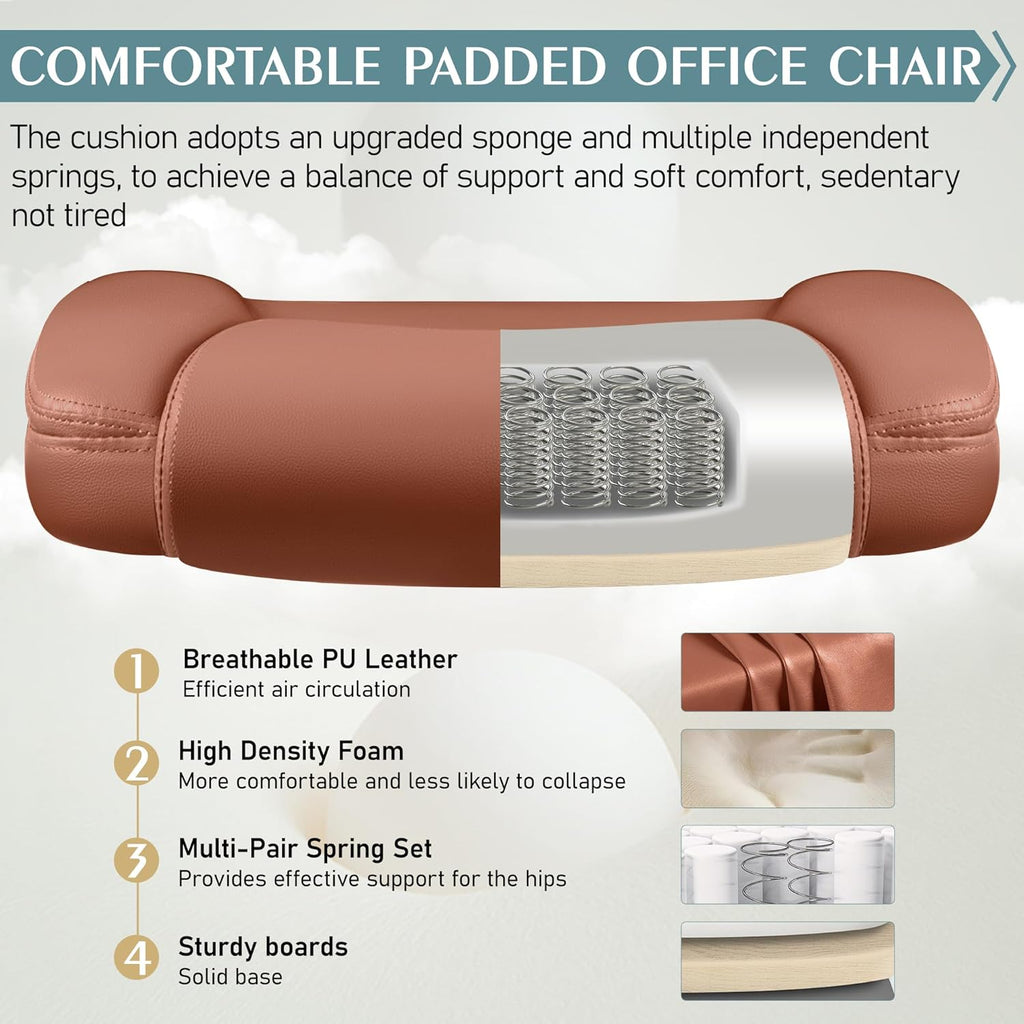 Leather Office Chair for Short People, Small PU Computer Desk Chair with Ergonomic Backrest, Adjustable Armrests, 360° Swivel Rolling Task Chair for Home Office and Gaming