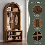 Tribesigns Arched Hall Tree with Bench and Shoe Storage, 70.87" H Tall Coat Rack with Shoe Storage Bench, 4-in-1 Entryway Coat Rack with 4 Hooks & Storage Cubbies, for Mudroom, Hallway, Bedroom, Brown