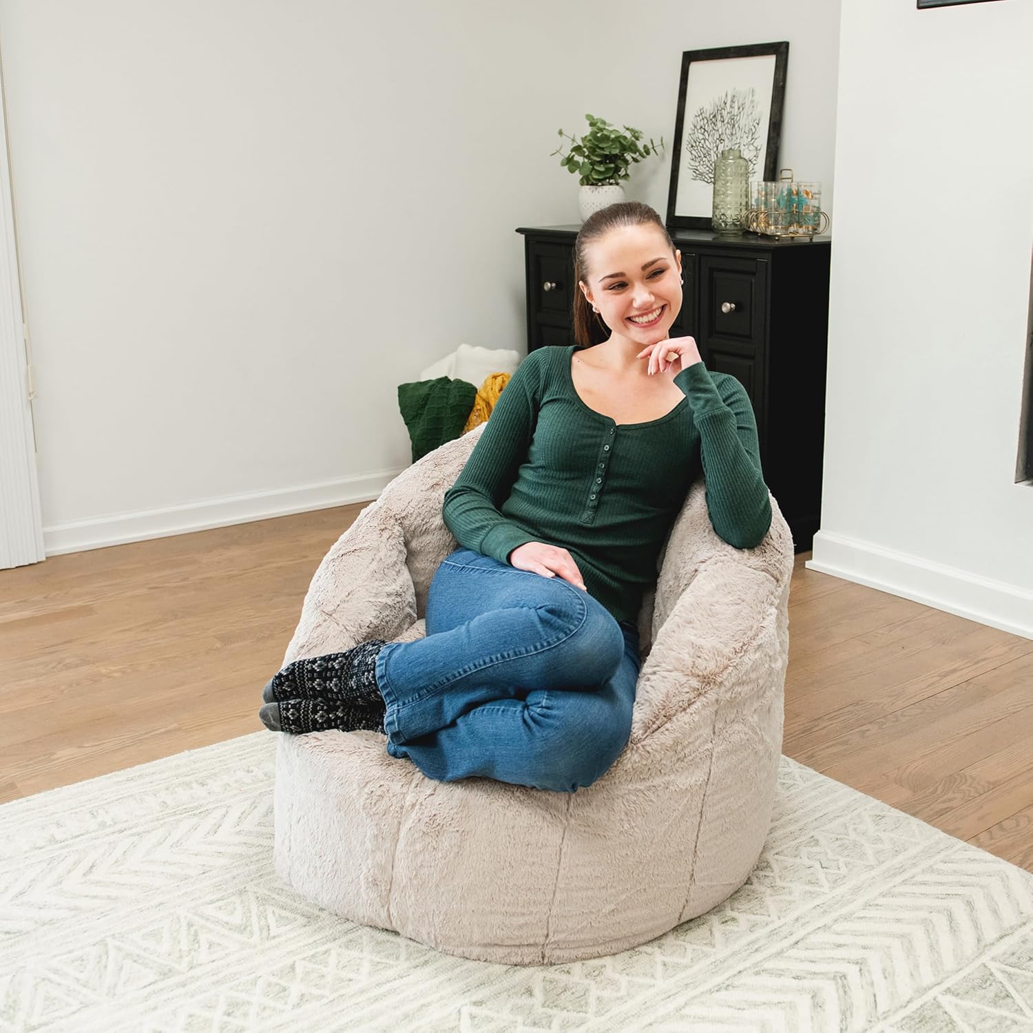 Big Joe Milano Bean Bag Chair for Kids, Teens, Adults, Ultra-Soft Taupe Plushie Polyester Blend, Lightweight Seat for Reading Nook and Gaming, 2.5 Foot Refillable