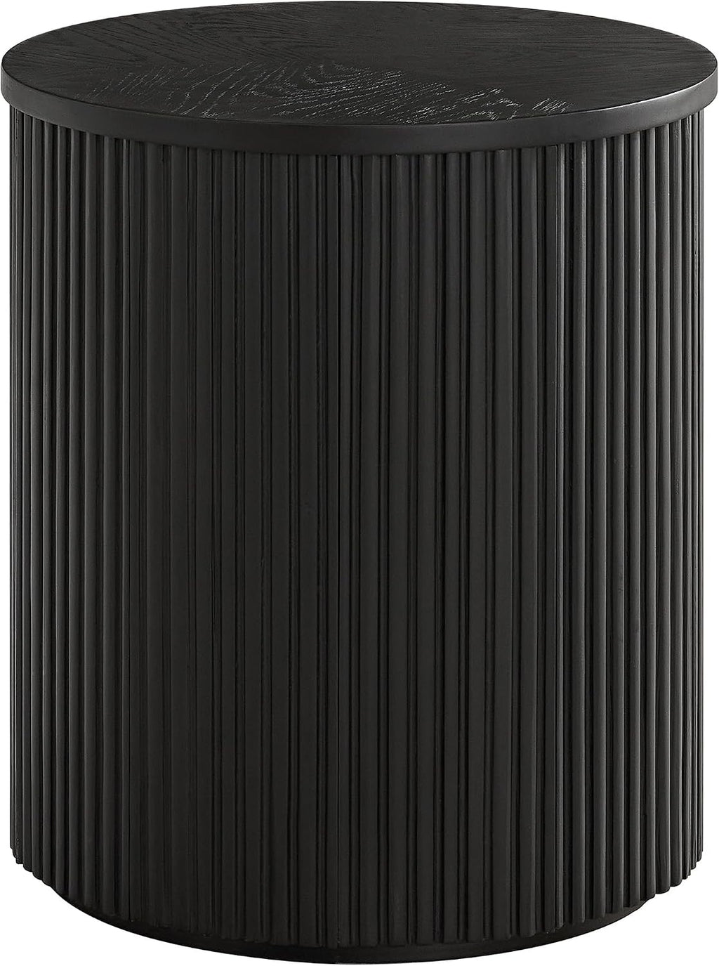 Alaterre Furniture Amos Round End Table - 20 Inch Solid Wood Fluted Nightstand with Natural Woodgrain Finish - Mid Century Modern Small Side Table for Living Room or Bedroom Furniture (Black)