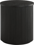 Alaterre Furniture Amos Round End Table - 20 Inch Solid Wood Fluted Nightstand with Natural Woodgrain Finish - Mid Century Modern Small Side Table for Living Room or Bedroom Furniture (Black)