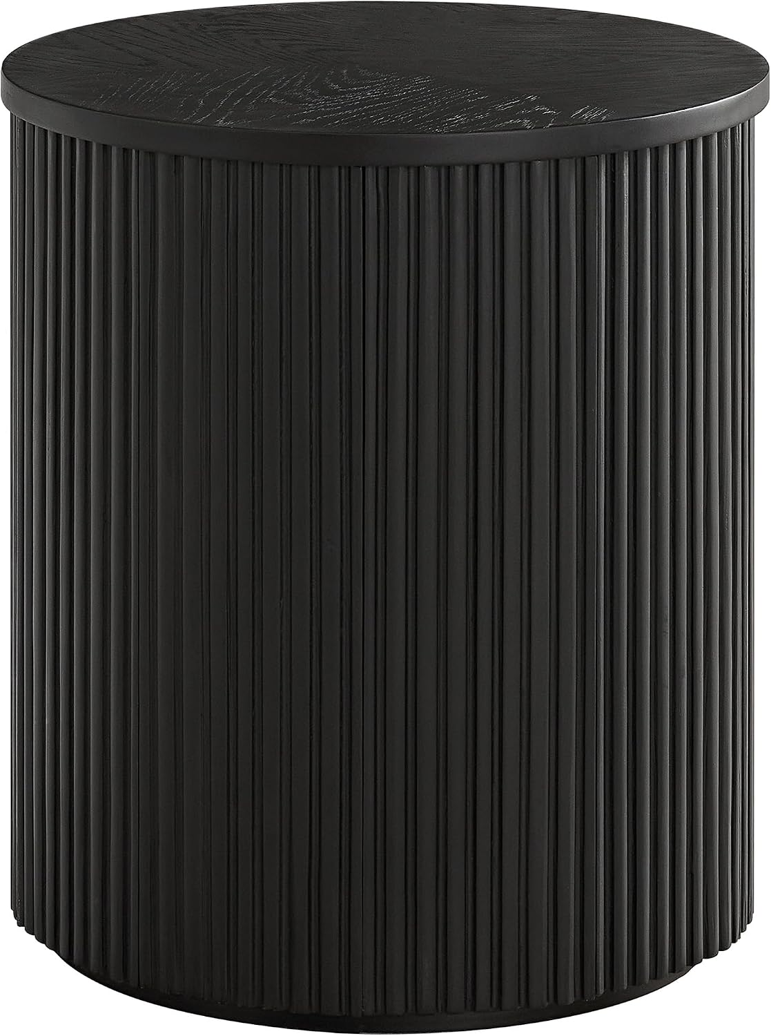 Alaterre Furniture Amos Round End Table - 20 Inch Solid Wood Fluted Nightstand with Natural Woodgrain Finish - Mid Century Modern Small Side Table for Living Room or Bedroom Furniture (Black)