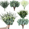 Consevisen 120 Pcs Eucalyptus Stems Artificial Flowers, 5 Kinds Mixed Faux Eucalyptus Leaves Greenery Stems Bulk for Wedding Bouquet, Table Centerpieces, Vase Floral Arrangements, Farmhouse Home Decor
