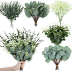Consevisen 120 Pcs Eucalyptus Stems Artificial Flowers, 5 Kinds Mixed Faux Eucalyptus Leaves Greenery Stems Bulk for Wedding Bouquet, Table Centerpieces, Vase Floral Arrangements, Farmhouse Home Decor