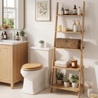StorageWorks Toilet Paper Storage Basket with Lid, Large Wicker Baskets with 3 Compartments, Seagrass Back of Toilet Basket for Tank Topper, Shelves Organizer, 16½"x 5½"x 5½, 1-Pack