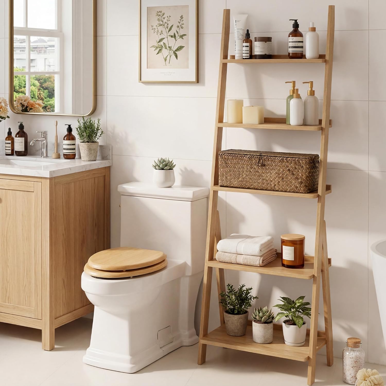 StorageWorks Toilet Paper Storage Basket with Lid, Large Wicker Baskets with 3 Compartments, Seagrass Back of Toilet Basket for Tank Topper, Shelves Organizer, 16½"x 5½"x 5½, 1-Pack