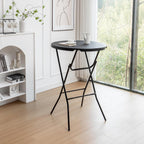 BTEXPERT 32" Round 43" Bar Height Folding Commercial Portable Banquet Plastic Coffee Dining Cocktail Table for Wedding Party Event Home Kitchen Indoor Outdoor Standing Walking-Black