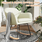 GarveeHome Nursery Rocking Chair, Upholstered Chenille Glider Rocker Chair, Modern Armchair With Wood Legs, Indoor Comfy Accent Chair Nursing Chairs Holds Up to 350 LBS for Living Room, Bedroom, Beige