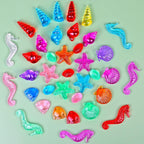 HAPTIME 80 Pcs Seashells, Sensory Bin Filler, Diving Gem Pool Toys for Kids, Plastic Sea Shells for Crafting, Little Mermaid Table Decorations, Vase Filler