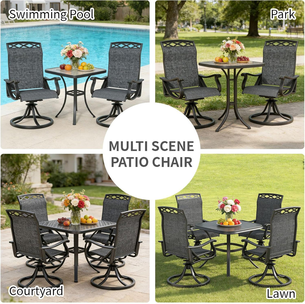 Patio Swivel Chair Set of 2, High Back Textilene Patio Chairs, Swivel Dining Chairs for Outdoor – 360° Swivel Rocker Chair, All-Weather Metal Frame for Porch, Garden, Deck, Poolside (Gray-2, 2PC)