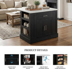 FUSUNBAO Large Kitchen Island with Storage, Drop Leaf & Outlet,Black | Power Outlet,Drawer, Adjustable Shelves, Side Open Compartments, Drop Leaf, Footrest