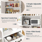 SUNLEI Farmhouse Tall Kitchen Hutch, Pantry Storage Cabinet with Microwave Shelf, Multi-Functional Kitchen Organizers with Cupboard & Drawers for Dining Room, White