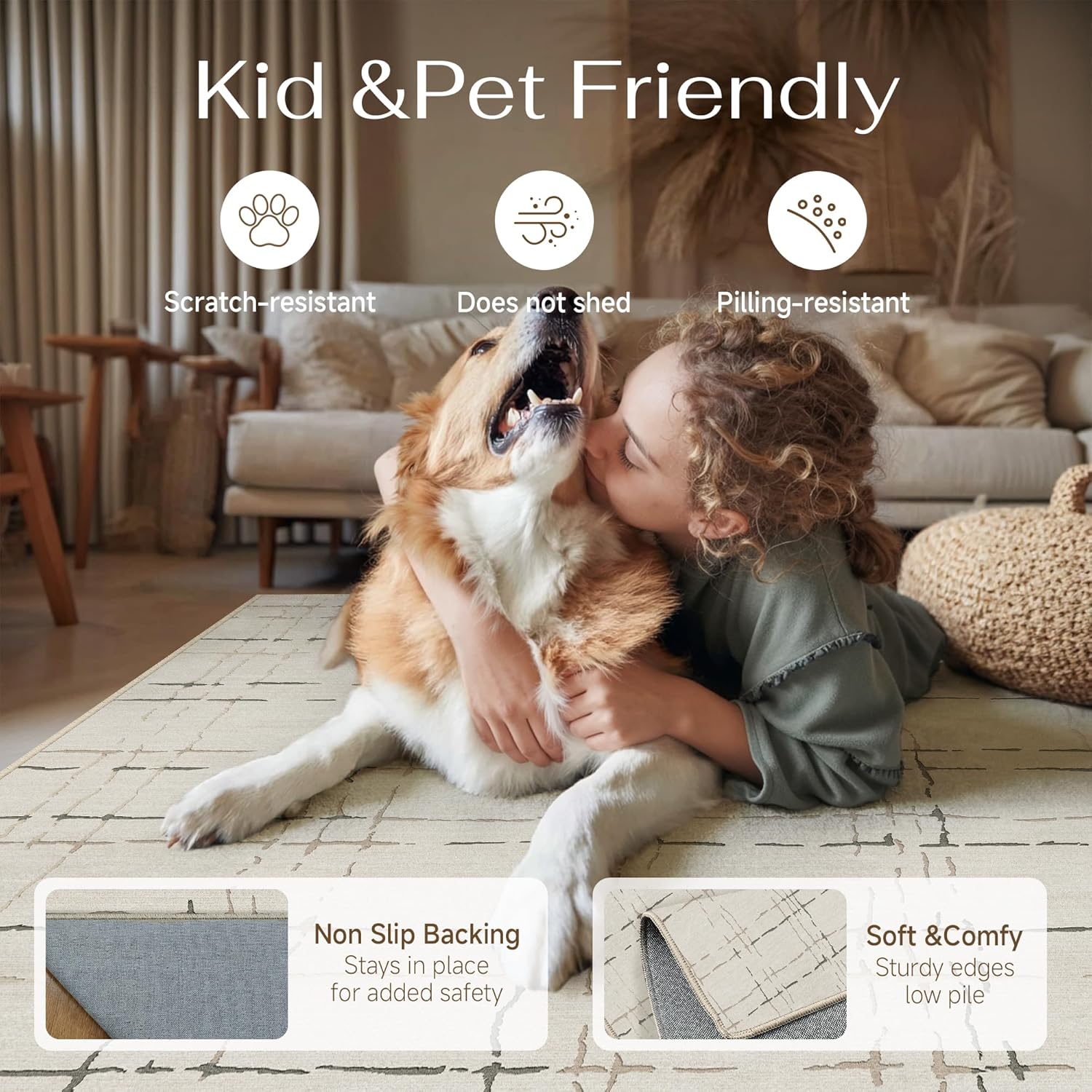 PureCozy Beige Washable 2x6 Runner Rug for Hallways Neutral Modern Long Carpet Non-Slip Low Pile Soft Indoor Accent Throw Rugs for Entrance Kitchen Bedroom Dining Laundry
