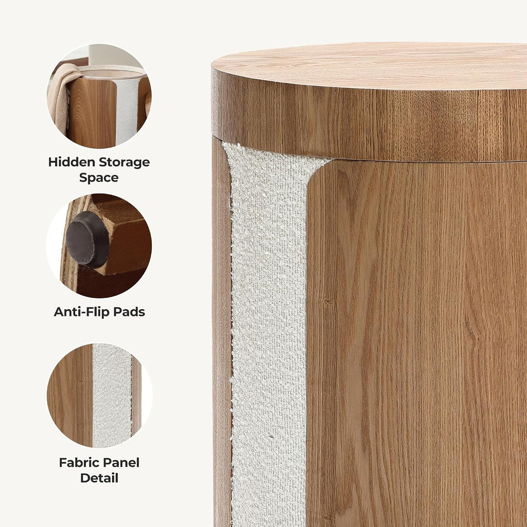 LuxenHome Modern End Table with Storage, 18.5” Wood Round Side Table with Ash Veneer, Nightstand Bedside Tables for Bedroom, Sofa Accent Tables for Living Room, Entryway, Office, Couch