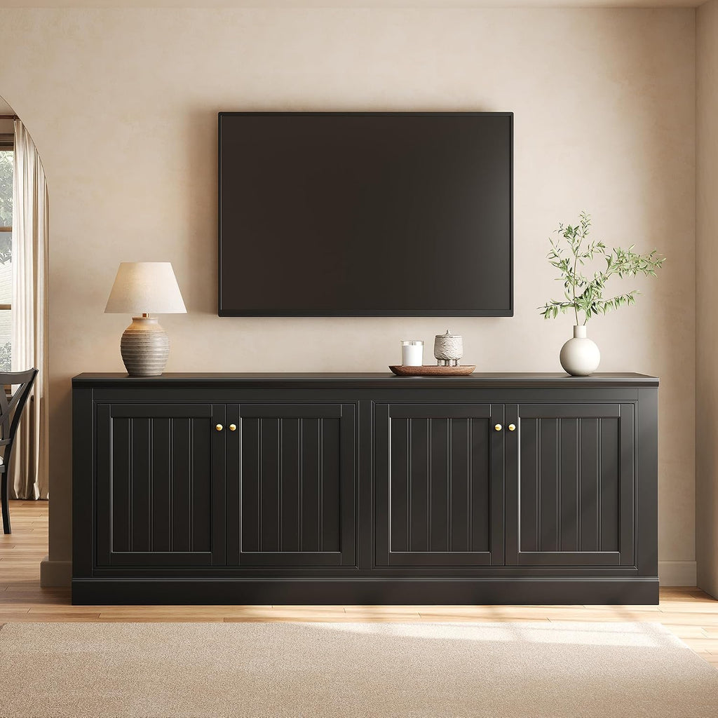 AMERLIFE 72" Modern Sideboard Buffet Cabinet with Vertical Grooved Doors, Storage Console Table with Adjustable Shelves, Coffee Bar/TV Stand for Dining Room, Living Room, Kitchen, Entryway, Black