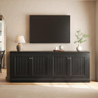 AMERLIFE 72" Modern Sideboard Buffet Cabinet with Vertical Grooved Doors, Storage Console Table with Adjustable Shelves, Coffee Bar/TV Stand for Dining Room, Living Room, Kitchen, Entryway, Black