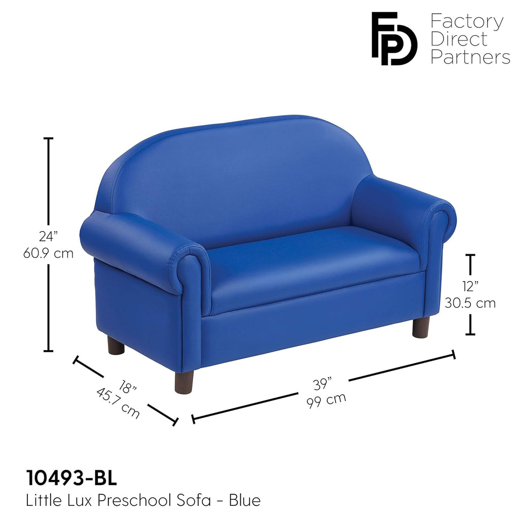 Little Lux Upholstered Preschool Sofa, Plush Furniture for Kids Room, Classroom, Daycare - Blue